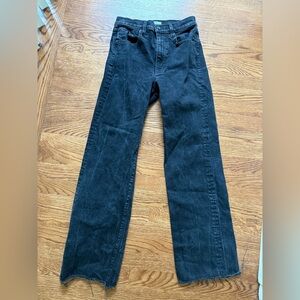 SLVRLAKE Grace High Rise Wide Leg Jet‎ Black Denim Jeans Baggy Raw Hem 28